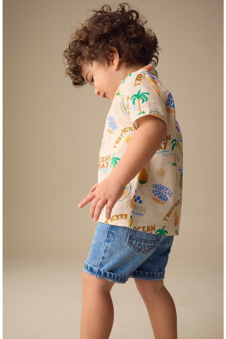 Kids' Fruit Print Short Sleeve Button-Up Shirt, Alternate, color, BEIGE MULTI