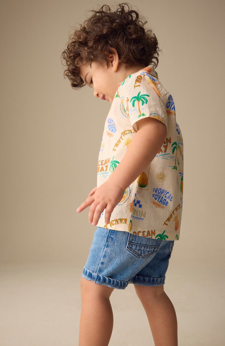 NEXT Kids' Fruit Print Short Sleeve Button-Up Shirt, Alternate, color, Beige Multi