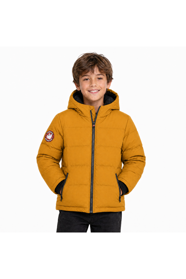 Boys' Fleece Lined Hooded Bubble Puffer Jacket, Main, color, Timber