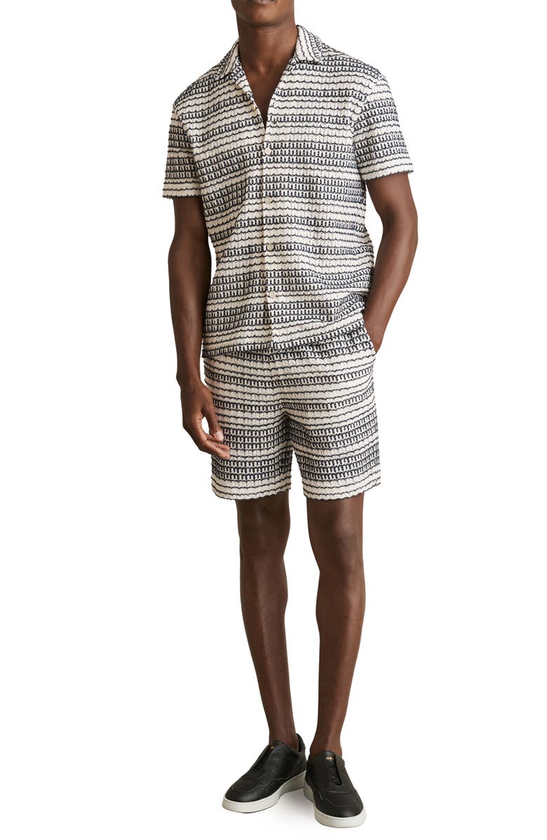 Reiss Chez Crochet Camp Shirt, Alternate, color, White/ Black