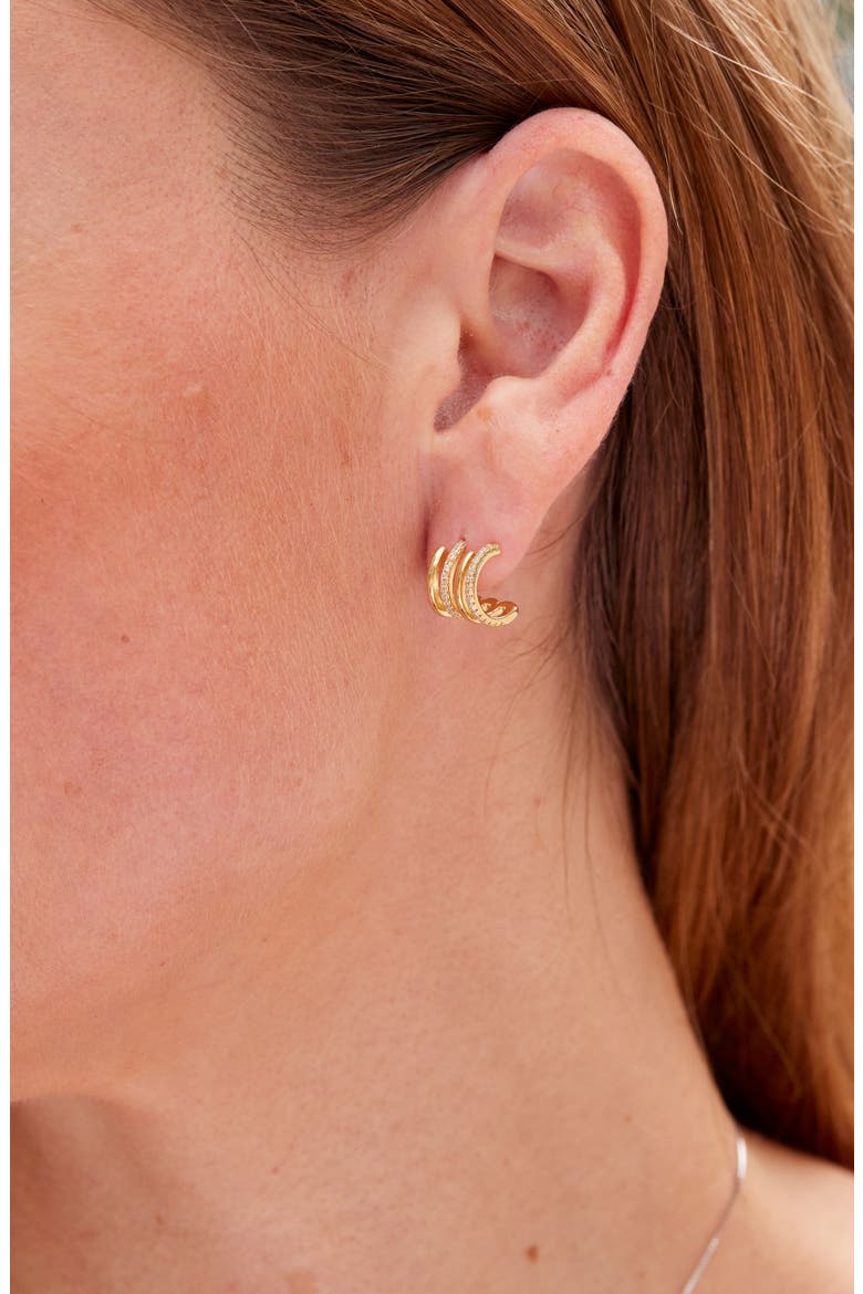 CZ Huggie Hoop Earrings, Alternate, color, GOLD