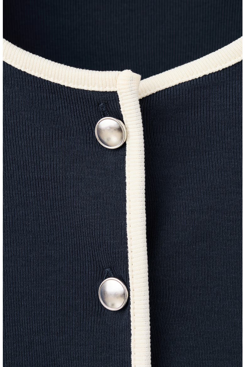Piped Trim Cotton Button-Up Top, Alternate, color, DARK NAVY