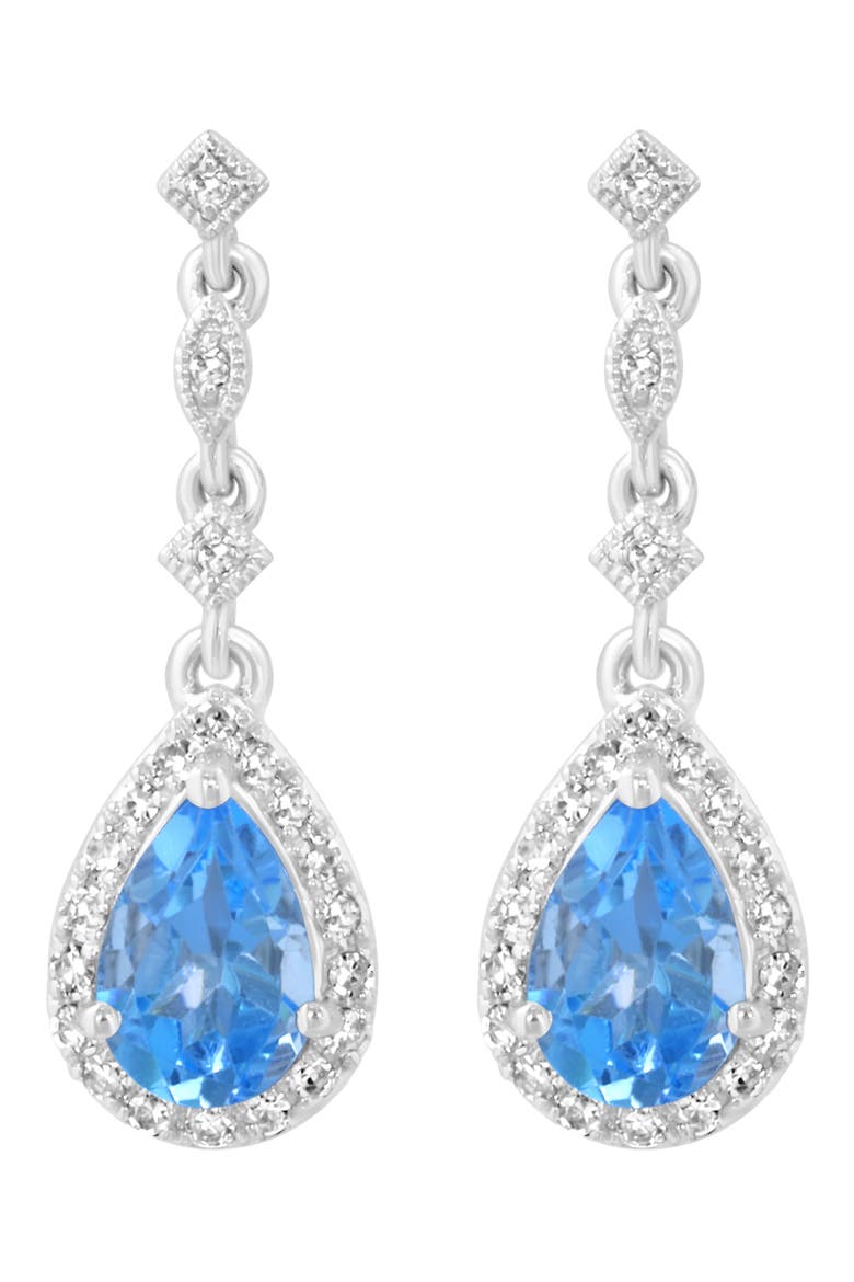 Sterling Silver Diamond & Blue Topaz Drop Earrings, Main, color, BLUE