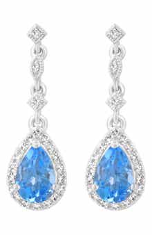 Sterling Silver Diamond & Blue Topaz Drop Earrings