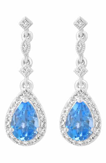 Sterling Silver Diamond & Blue Topaz Drop Earrings