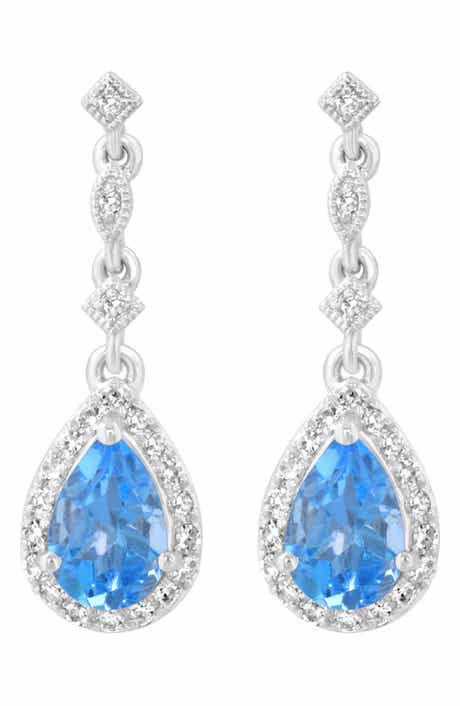Sterling Silver Diamond & Blue Topaz Drop Earrings