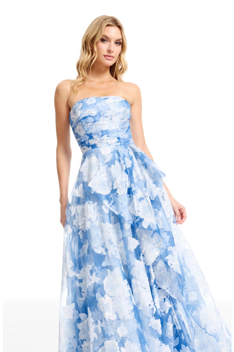Kit Floral Strapless A-Line Gown, Alternate, color, SKY MULTI