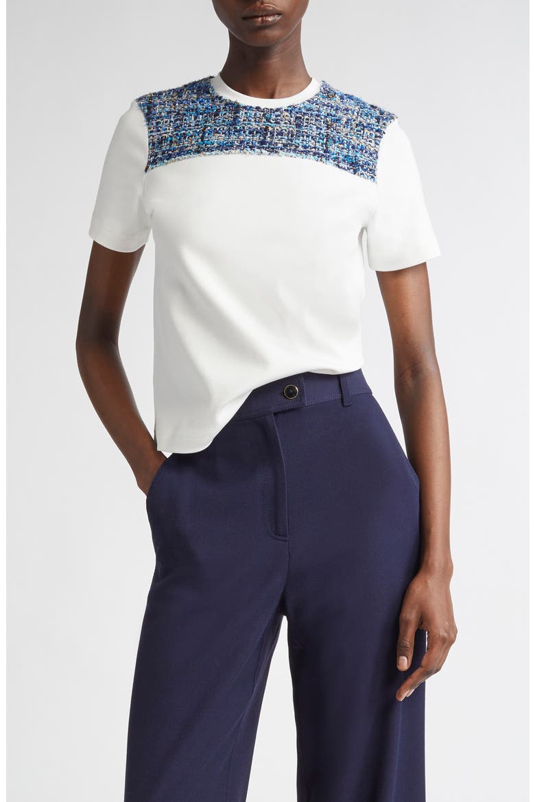 Jersey T-Shirt with Multieyelash Tweed, Main, color, WHITE MULTI
