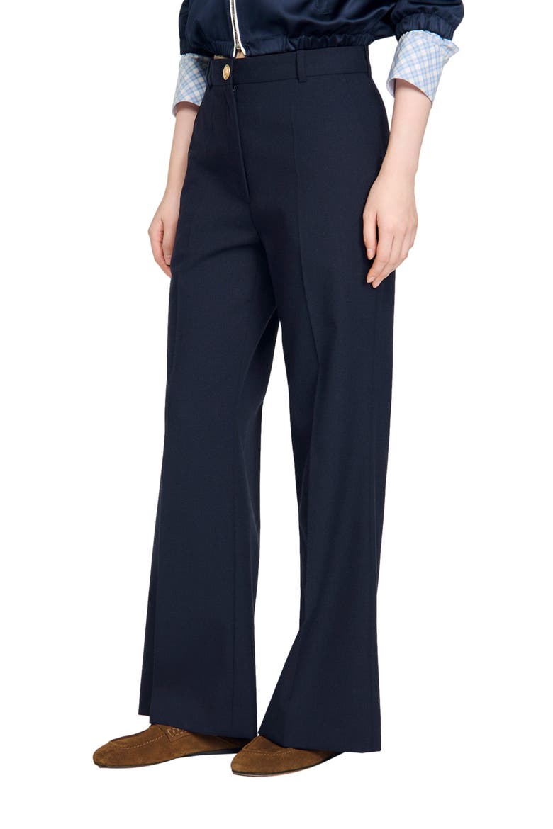 Wide-leg wool trousers, Alternate, color, Navy blue