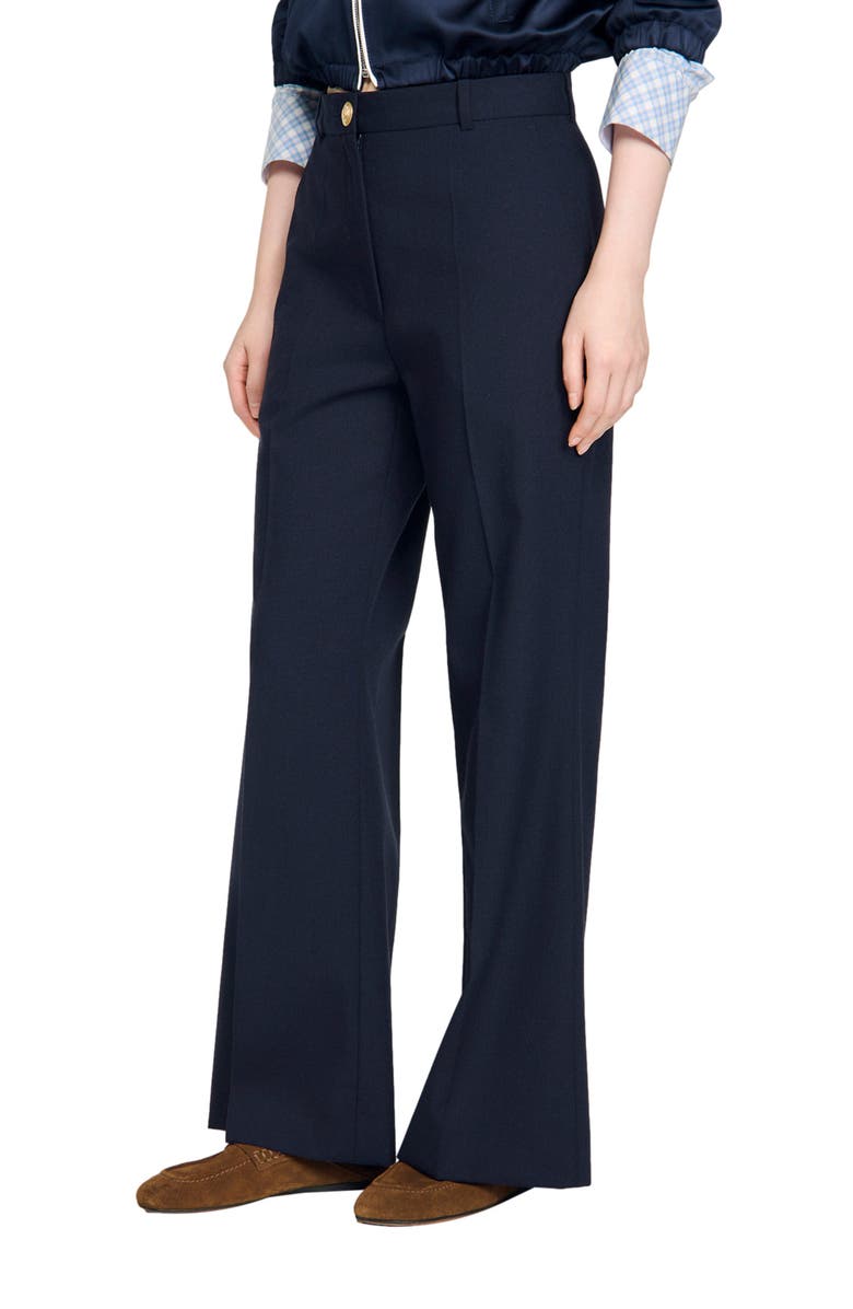 SANDRO Wide-leg wool trousers, Alternate, color, Navy Blue
