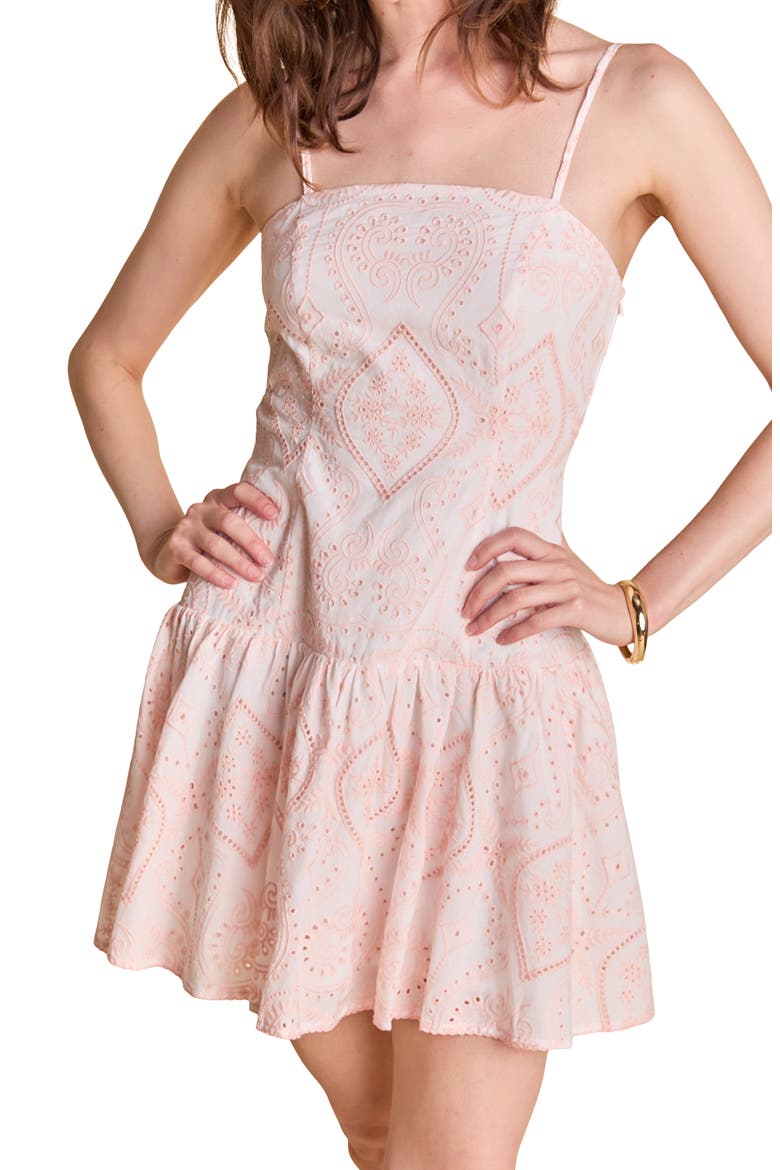Eyelet Drop Waist Minidress, Alternate, color, PINK