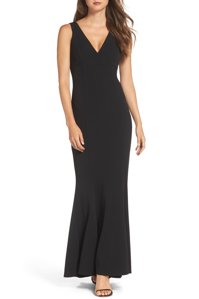 Twist Back Scuba Crepe Mermaid Gown, Main, color, BLACK