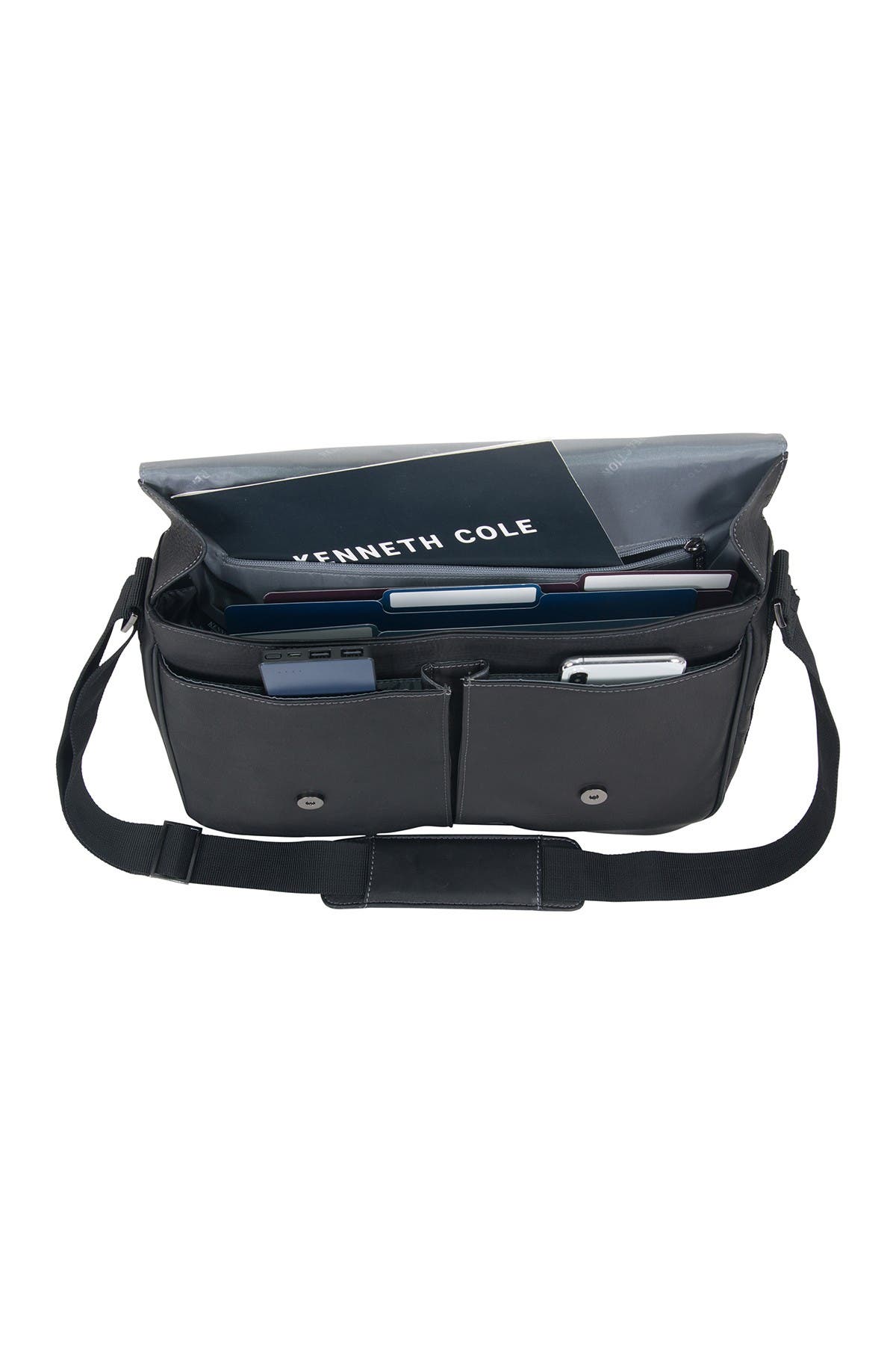 Kenneth Cole Colombian Leather Crossbody Laptop Case & Tablet Messenger Bag, Alternate, color, Black