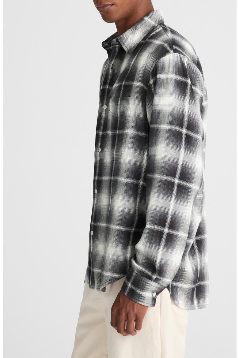 Plaid Flannel Button-Up Shirt, Alternate, color, FADE PLAID ALMOST BLACK