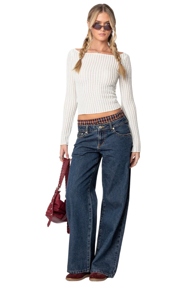 EDIKTED Texture Crop Top, Alternate, color, White