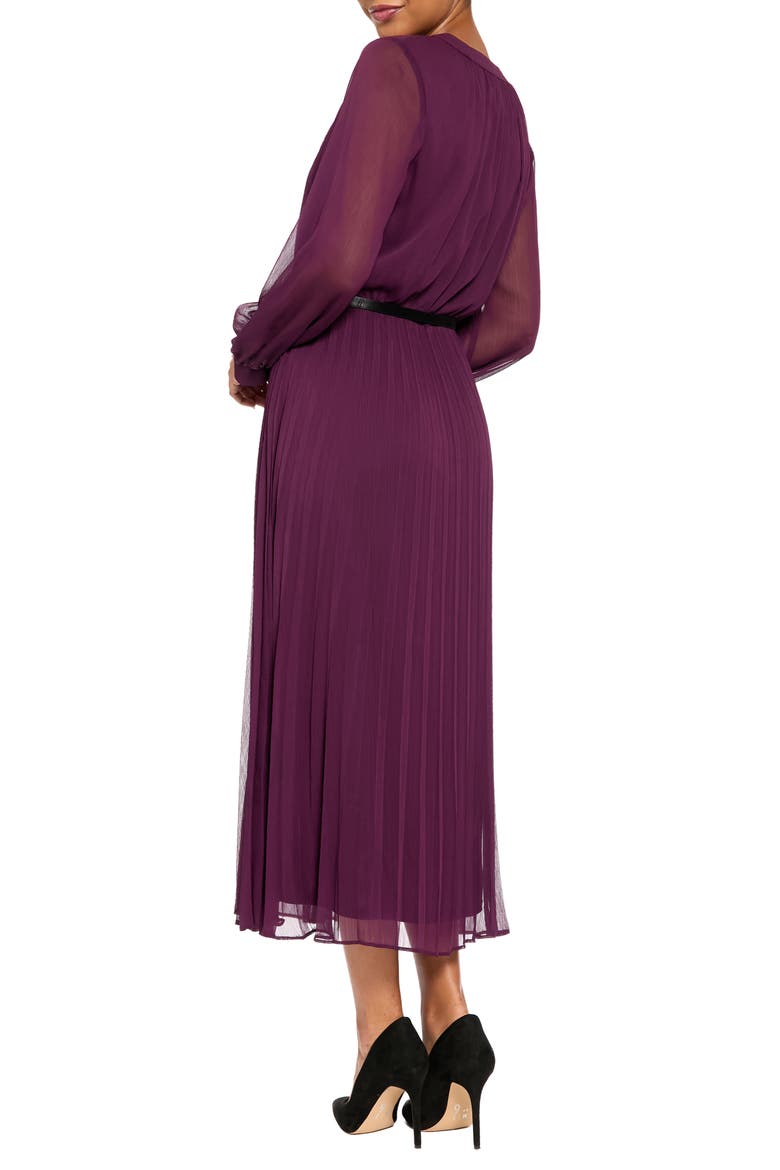 Pleated Long Sleeve Midi Shirtdress, Alternate, color, PLUM