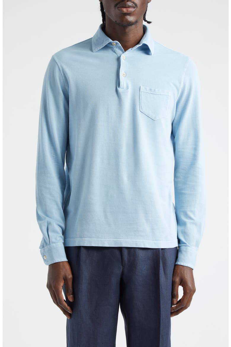 Long Sleeve Cotton Piqué Polo, Main, color, LIGHT BLUE