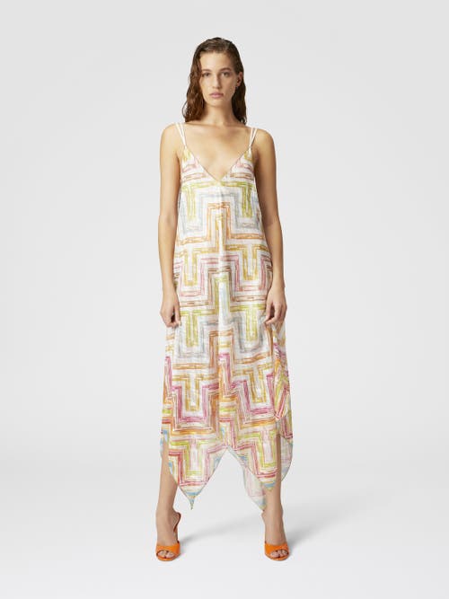 Shop Missoni Long Cover-up Dress In Printed Tulle With Scarf Bottom In Multicoloured