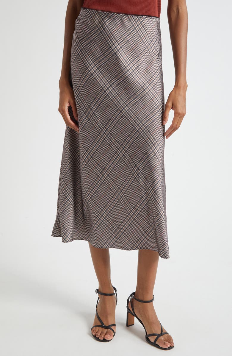 Vince Pressed Plaid Satin Slip Skirt, Main, color, Multi Plaid