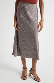 Vince Pressed Plaid Satin Slip Skirt