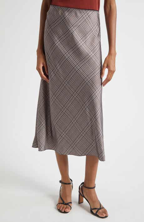 Vince Pressed Plaid Satin Slip Skirt