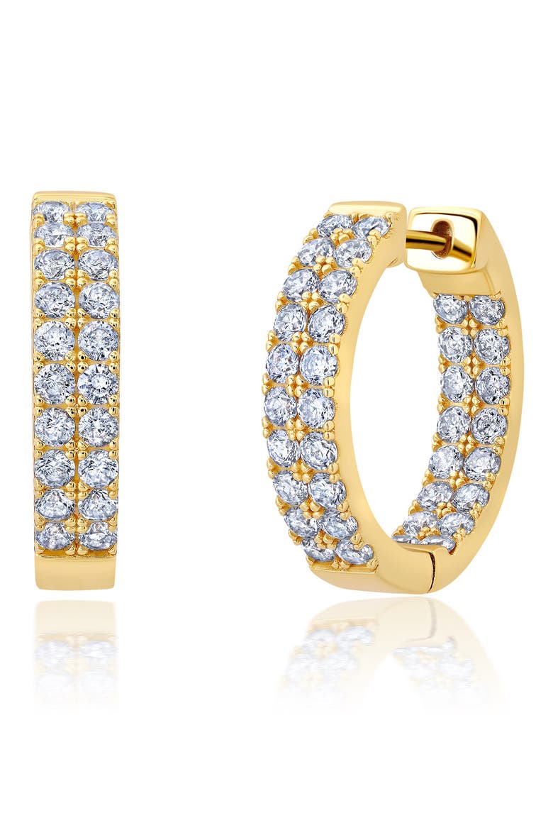 Double Row Cubic Zirconia Inside Out Huggie Hoop Earrings, Main, color, GOLD
