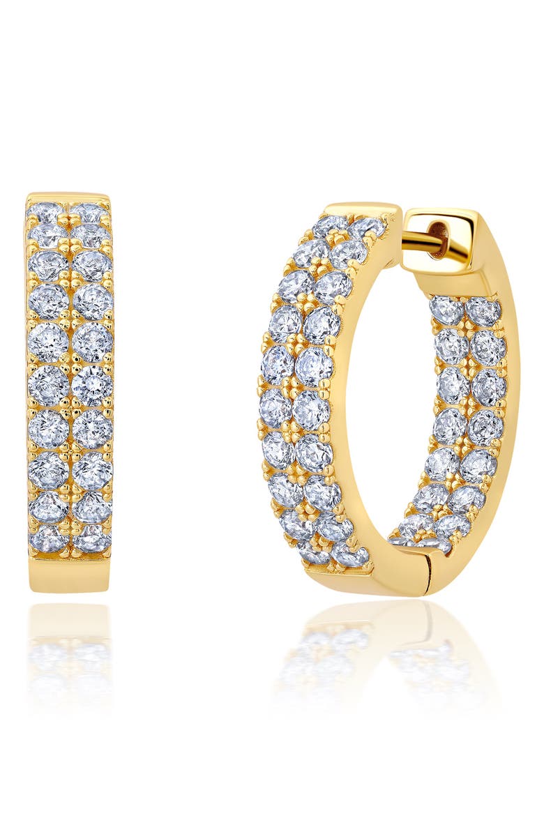 Crislu Double Row Cubic Zirconia Inside Out Huggie Hoop Earrings, Main, color, Gold