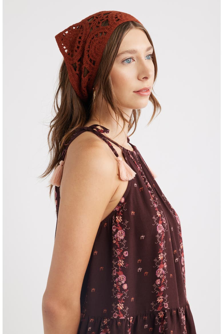 Crochet Trim Bandana, Alternate, color, RUST