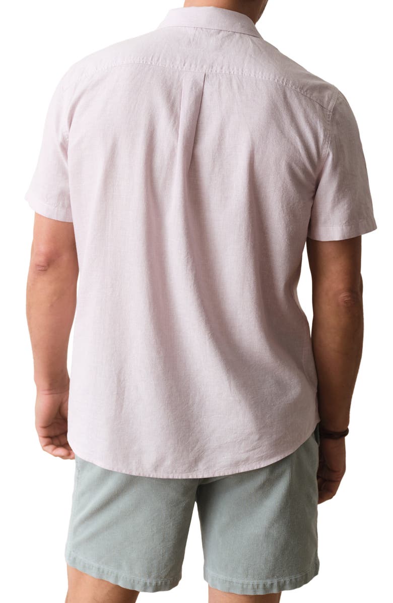 Marine Layer Better-than-Linen Hemp Blend Short Sleeve Button-Up Shirt, Alternate, color, Lavender Mist Stripe