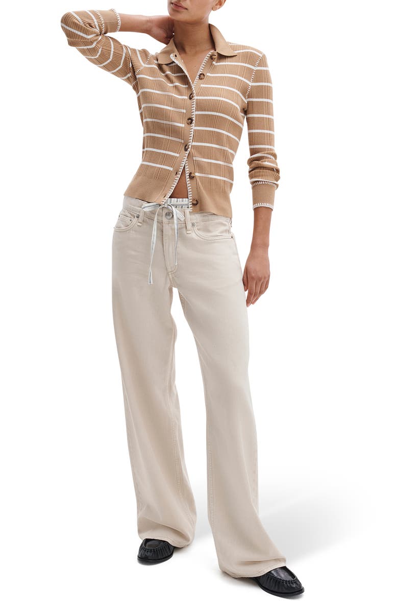 rag & bone Harper Stripe Cardigan, Alternate, color, Camel