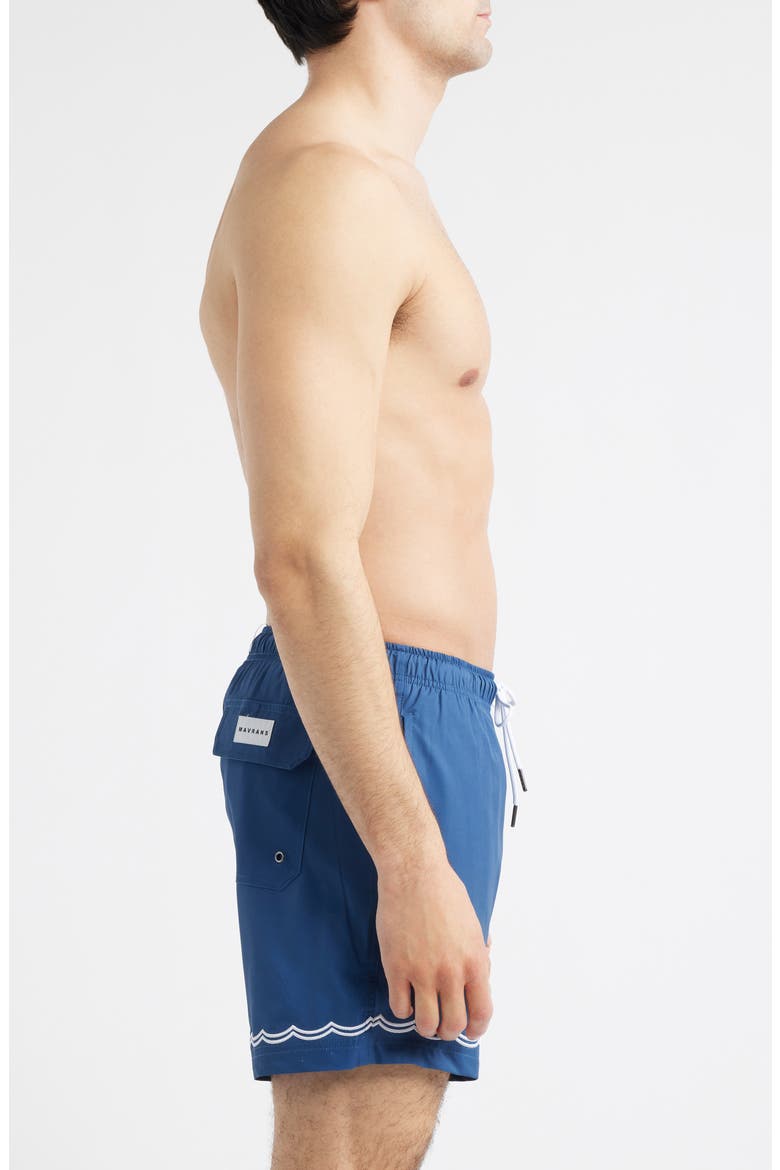 Blue Waves Embroidered Swim Trunks, Alternate, color, BLUE