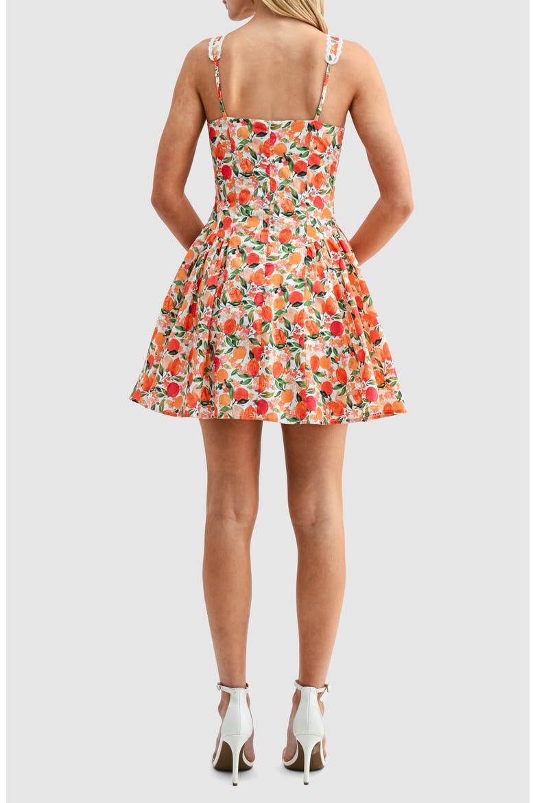 Tangerine Print Lace Detail Fit & Flare Cotton Minidress, Alternate, color, TANGERINE