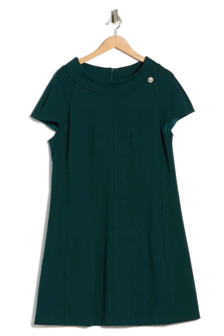 Mock Neck Cap Sleeve A-Line Dress, Alternate, color, HUNTER