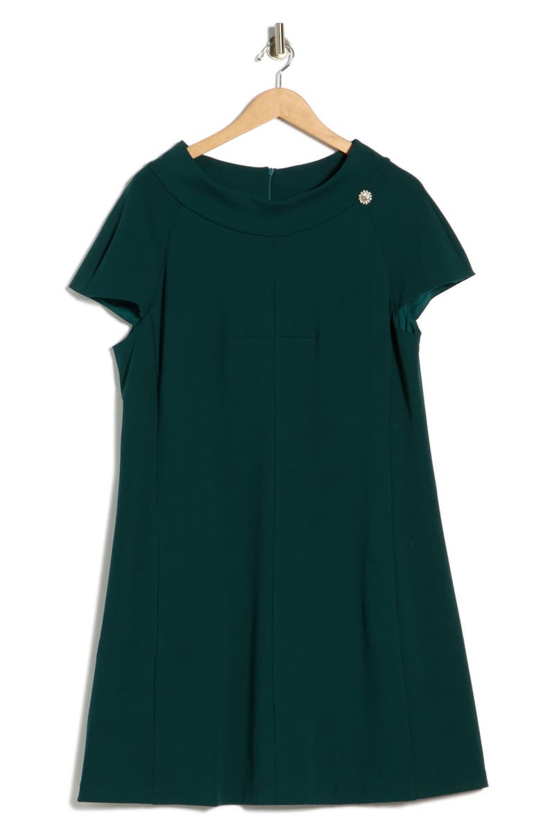 Eliza J Mock Neck Cap Sleeve A-Line Dress, Alternate, color, Hunter