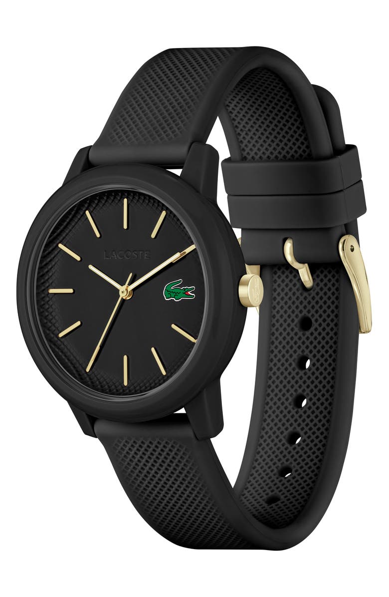 Lacoste 12.12 Silicone Strap Watch, 42mm, Alternate, color, Black