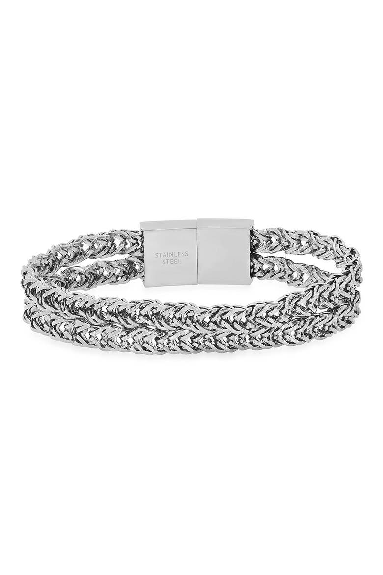 Men's Double Row Wheat Chain Bracelet, Main, color, SILVER