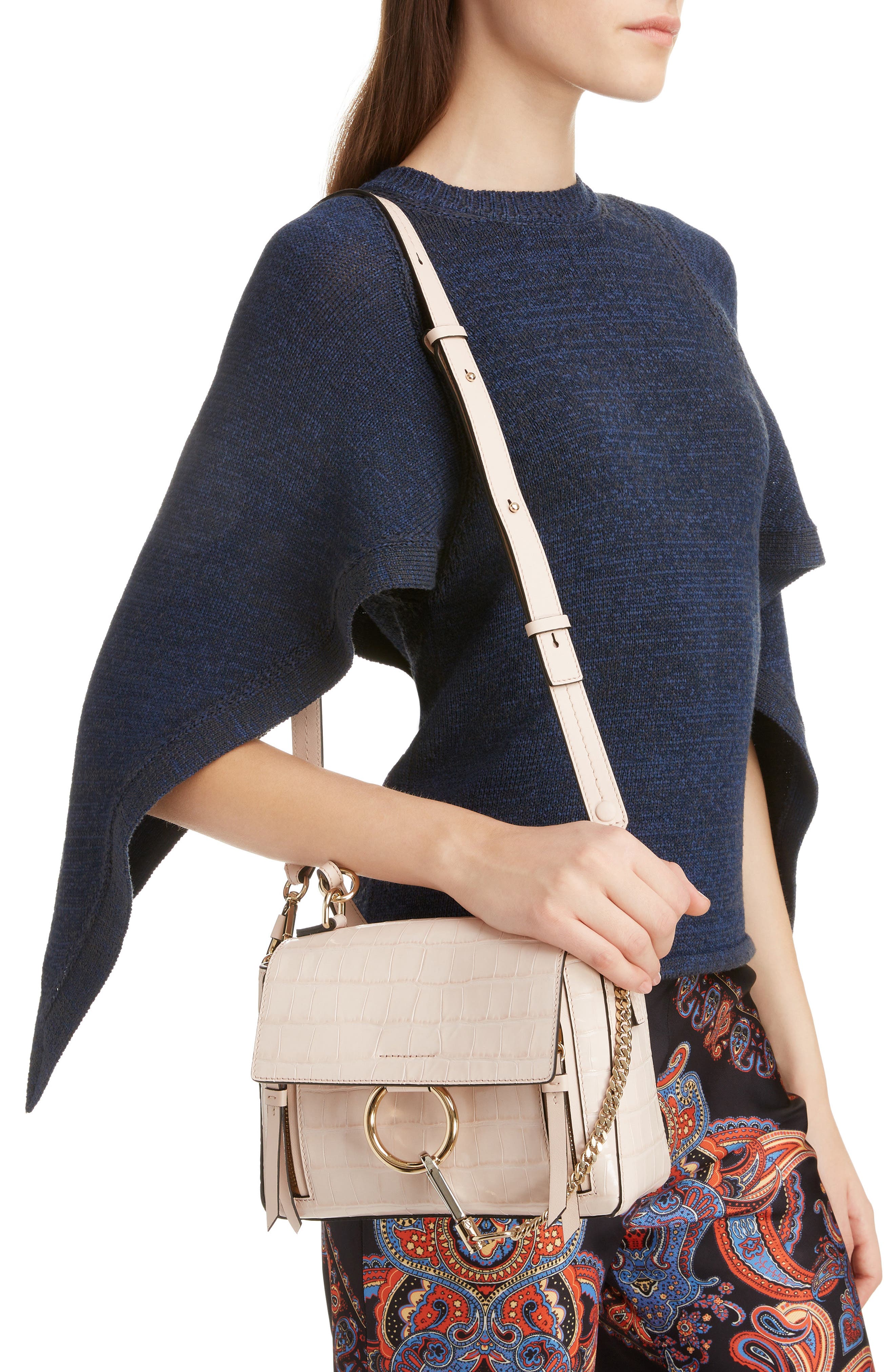 Chloé Mini Faye Day Croc Embossed Leather Satchel, Alternate, color, 