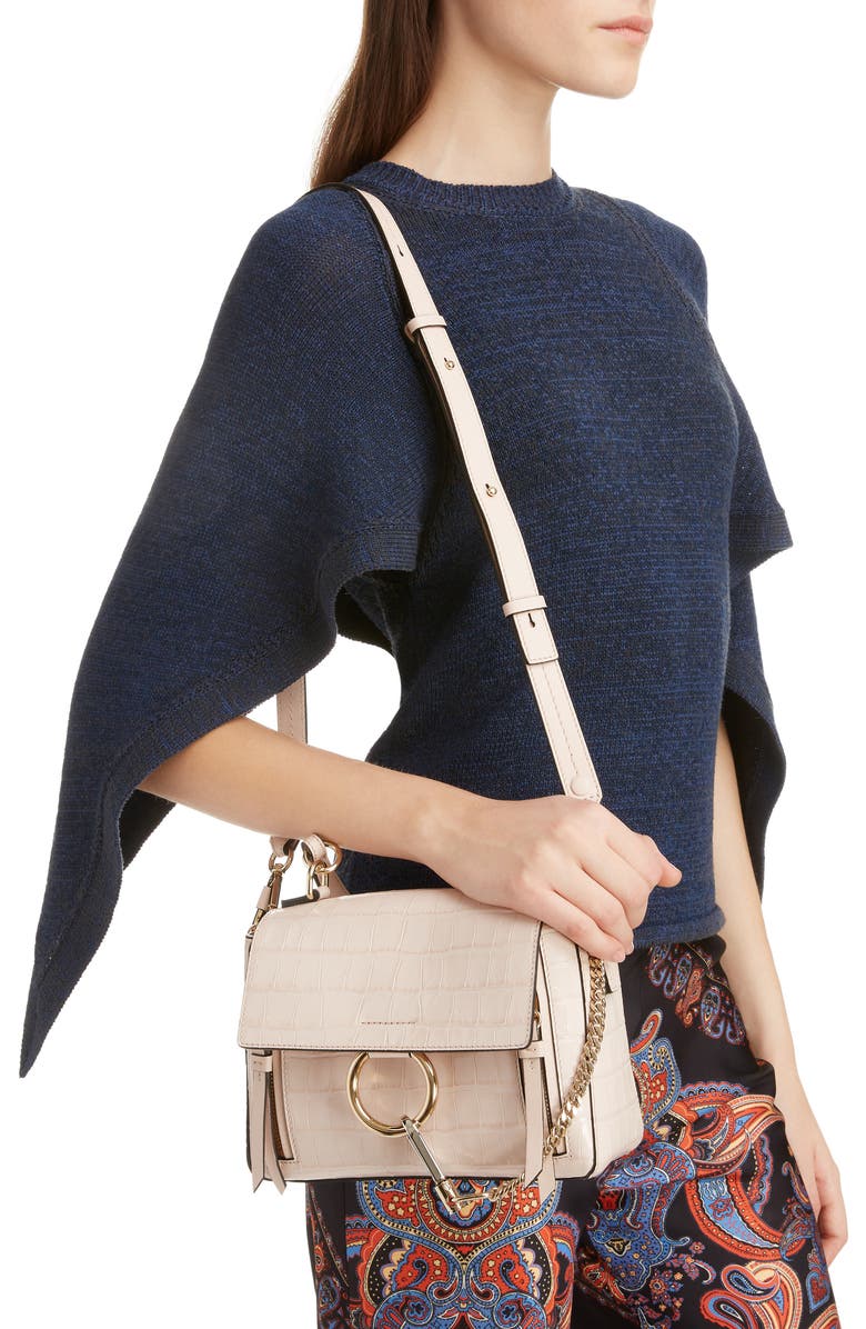 Chloé Mini Faye Day Croc Embossed Leather Satchel, Alternate, color,