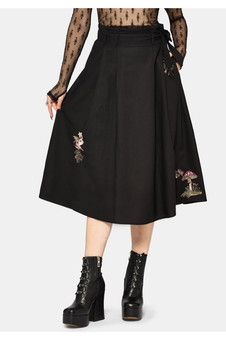 Faela Fairy Embroidered Midi Skirt, Main, color, Black