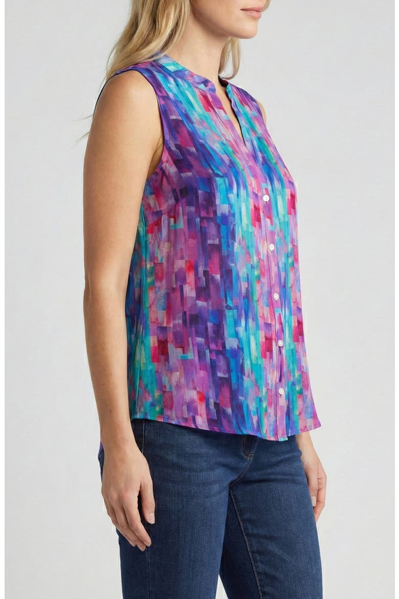 Sleeveless Button-Up Shirt, Alternate, color, PURPLE MULTI