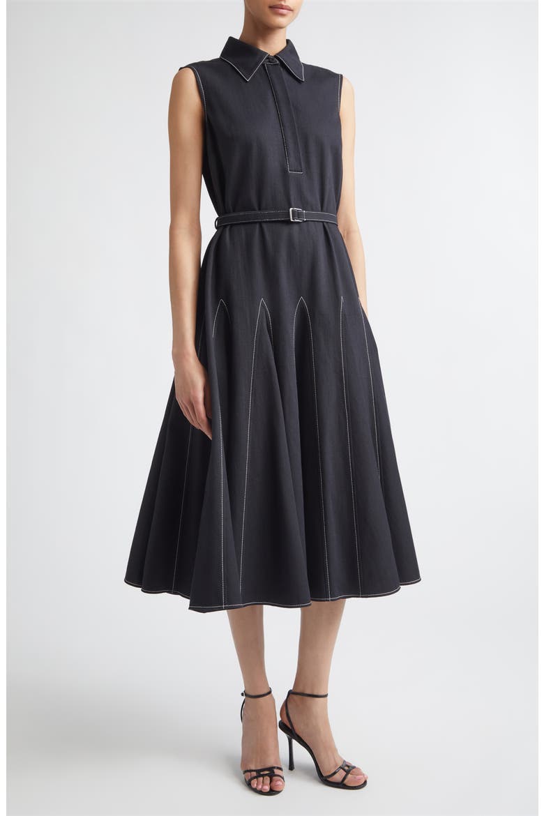 Monique Sleeveless Gored Denim Dress, Main, color, BLACK