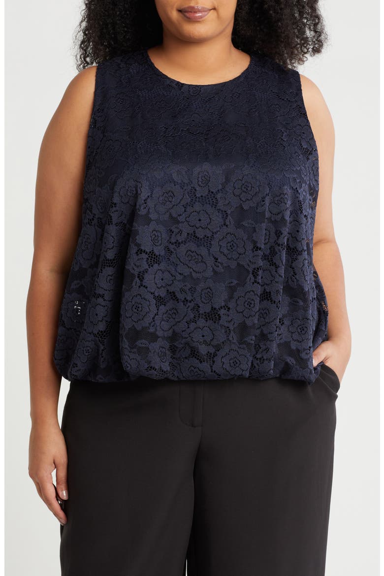 Lace Bubble Hem Tank, Main, color, NAVY
