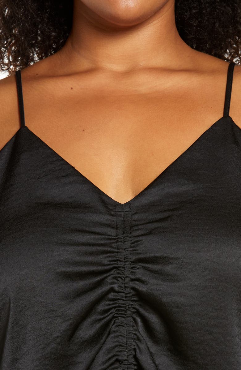 Open Edit Tie Front Satin Camisole, Alternate, color, Black