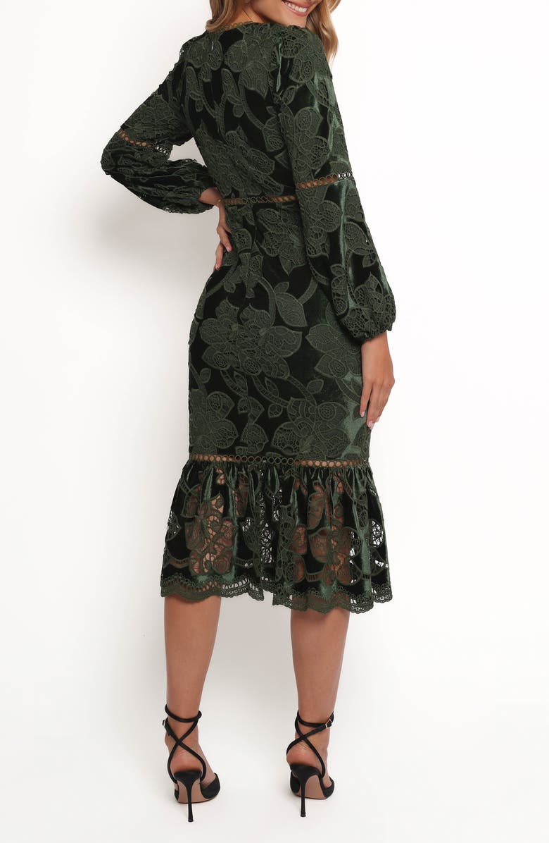Petal & Pup Pierre Long Sleeve Velvet & Lace Midi Dress, Alternate, color, 