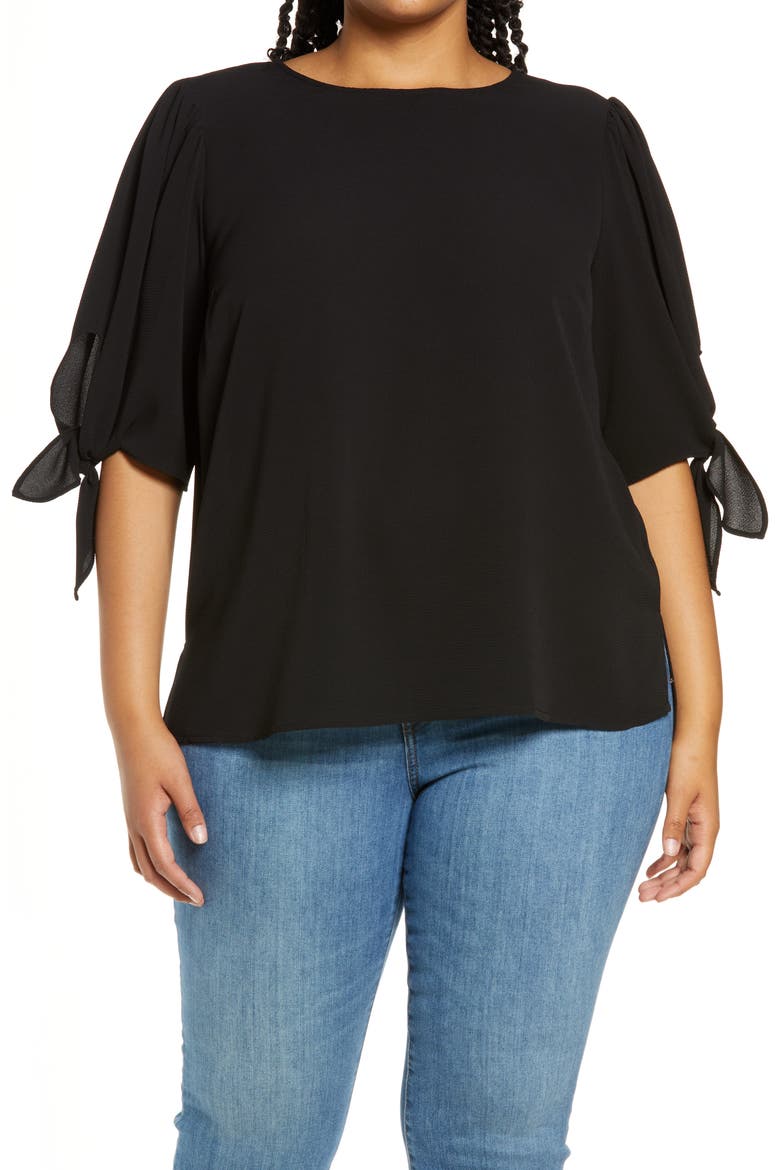 Tie Sleeve Blouse, Main, color, RICH BLACK