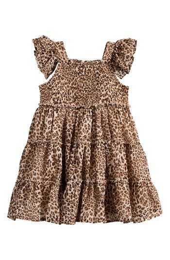 Iris & Ivy Kids'  Flutter Sleeve Tiered Dress In Brown