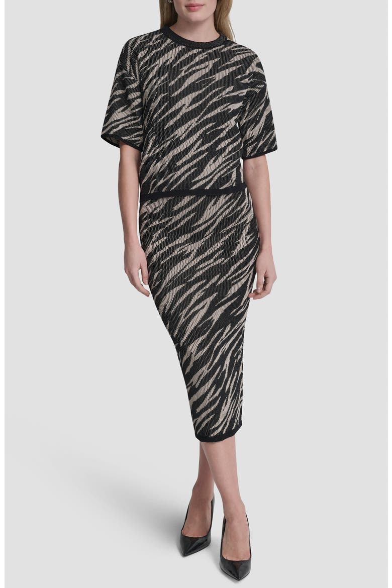 Animal Pattern Openwork Jacquard Short Sleeve Sweater, Alternate, color, CONCRETE ANIMAL