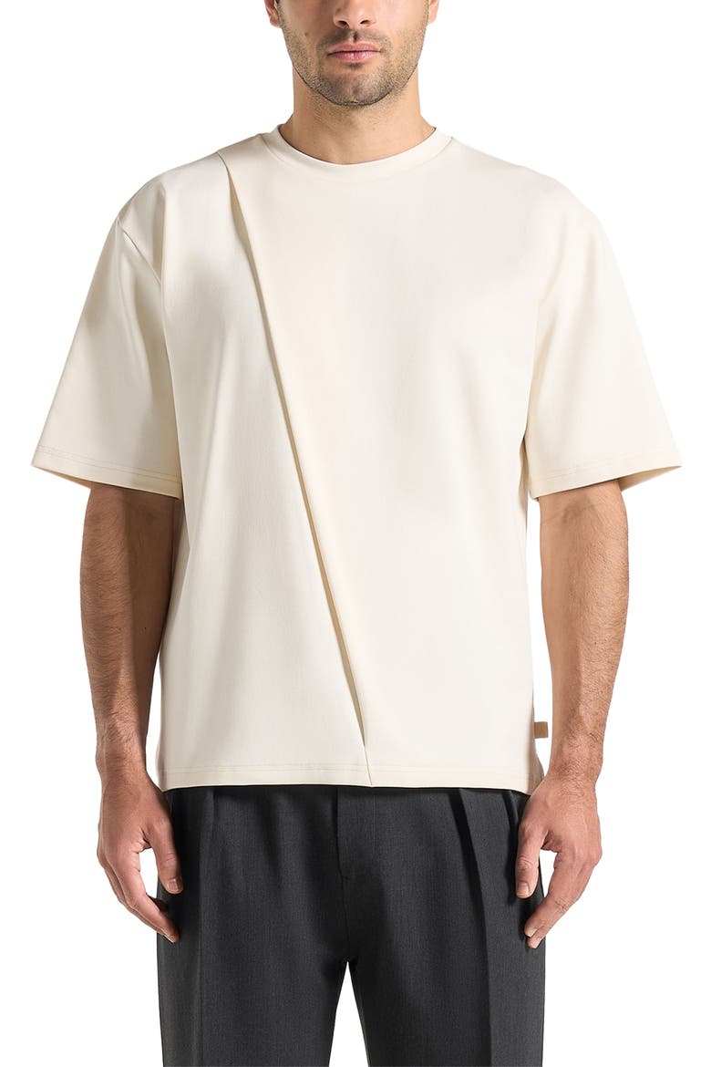 Hugo Relaxed Fit Cotton T-Shirt With Pleat, Alternate, color, Cream