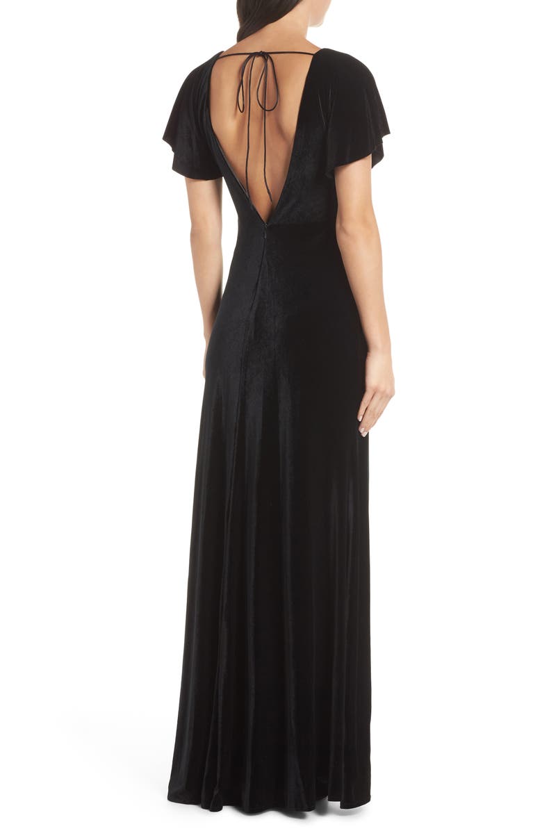Jenny Yoo Ellis Flutter Sleeve Stretch Velvet Gown, Alternate, color, 