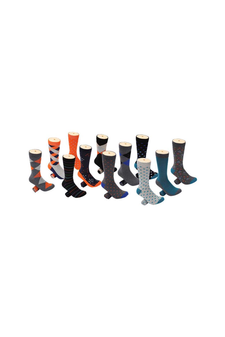 Patterned Cotton Blend Dress Socks 12 Pack Gift Set, Alternate, color, Grey